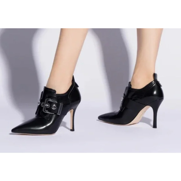 NEW LARROUDE BLACK STEWART LEATHER POINTED TOE BOOTIES BOOTS HEELS SZ 8.5 - Picture 4 of 10